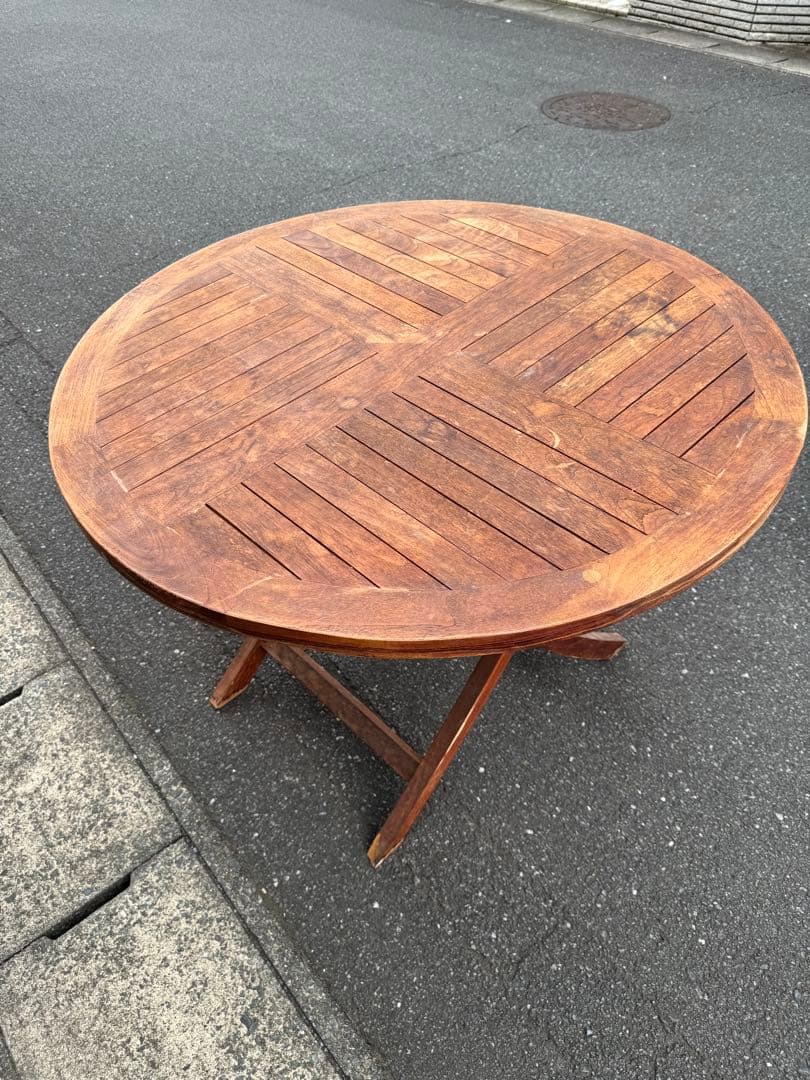 希少　木製　折り畳み　丸テーブル大　シンガポールで購入　6月22日迄の出品