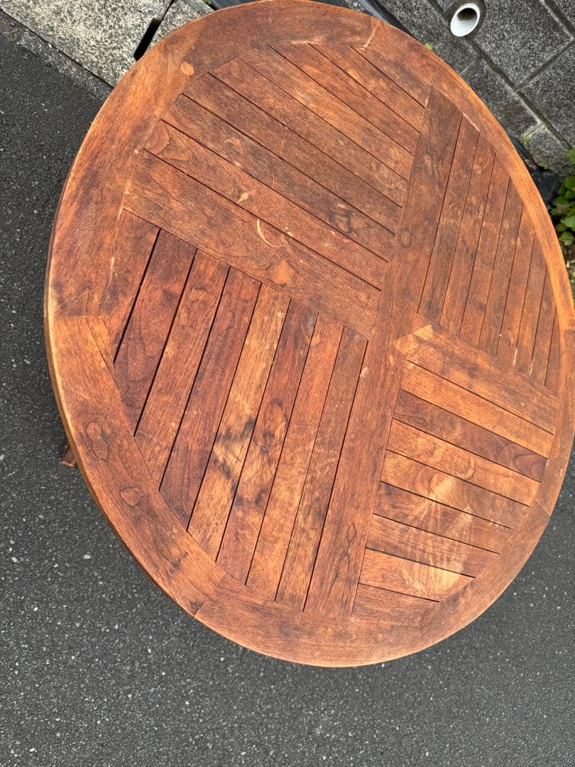 希少　木製　折り畳み　丸テーブル大　シンガポールで購入　6月22日迄の出品