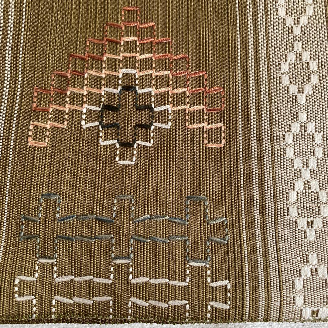 オリーブグリーン 花織 袋帯