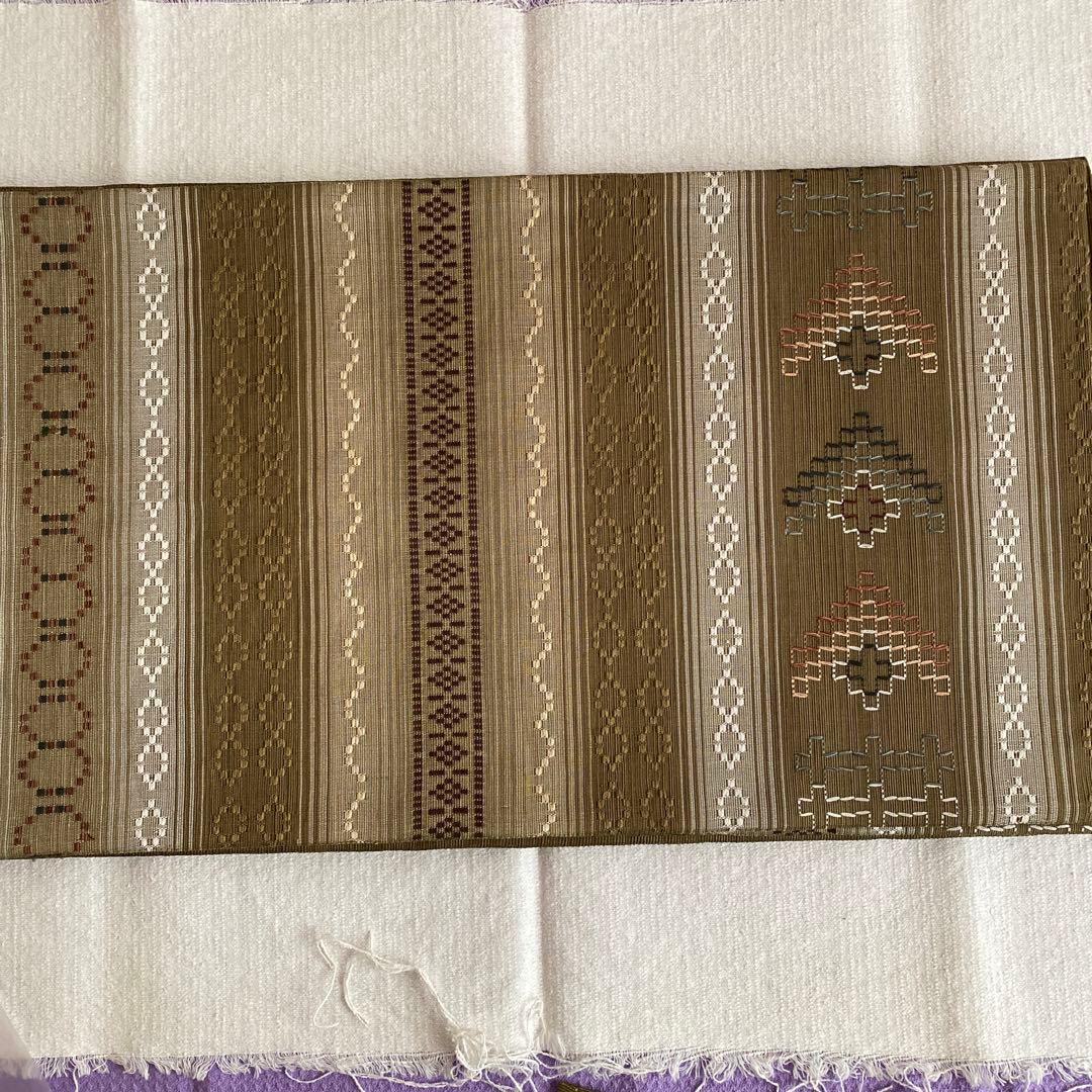 オリーブグリーン 花織 袋帯