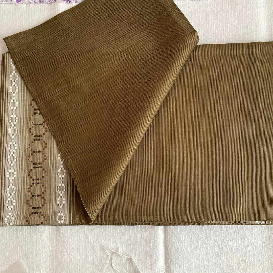 オリーブグリーン 花織 袋帯