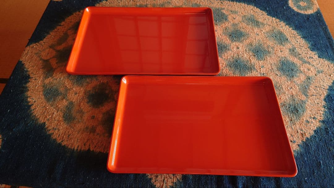 輪島塗洗朱面取研出運び盆一組