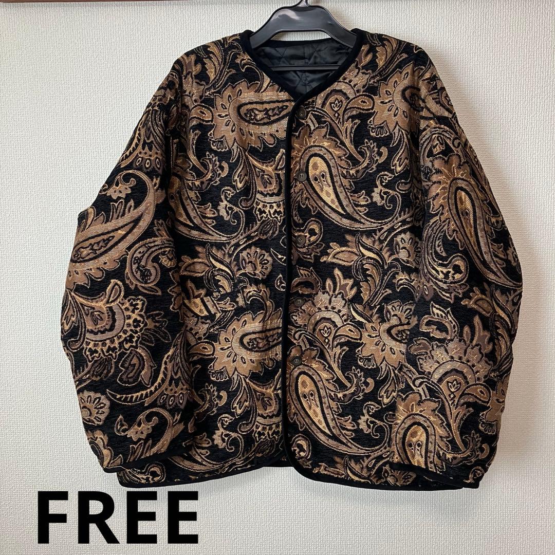 アンティカ antiqua／配色パイピングペイズリー柄ジャケット