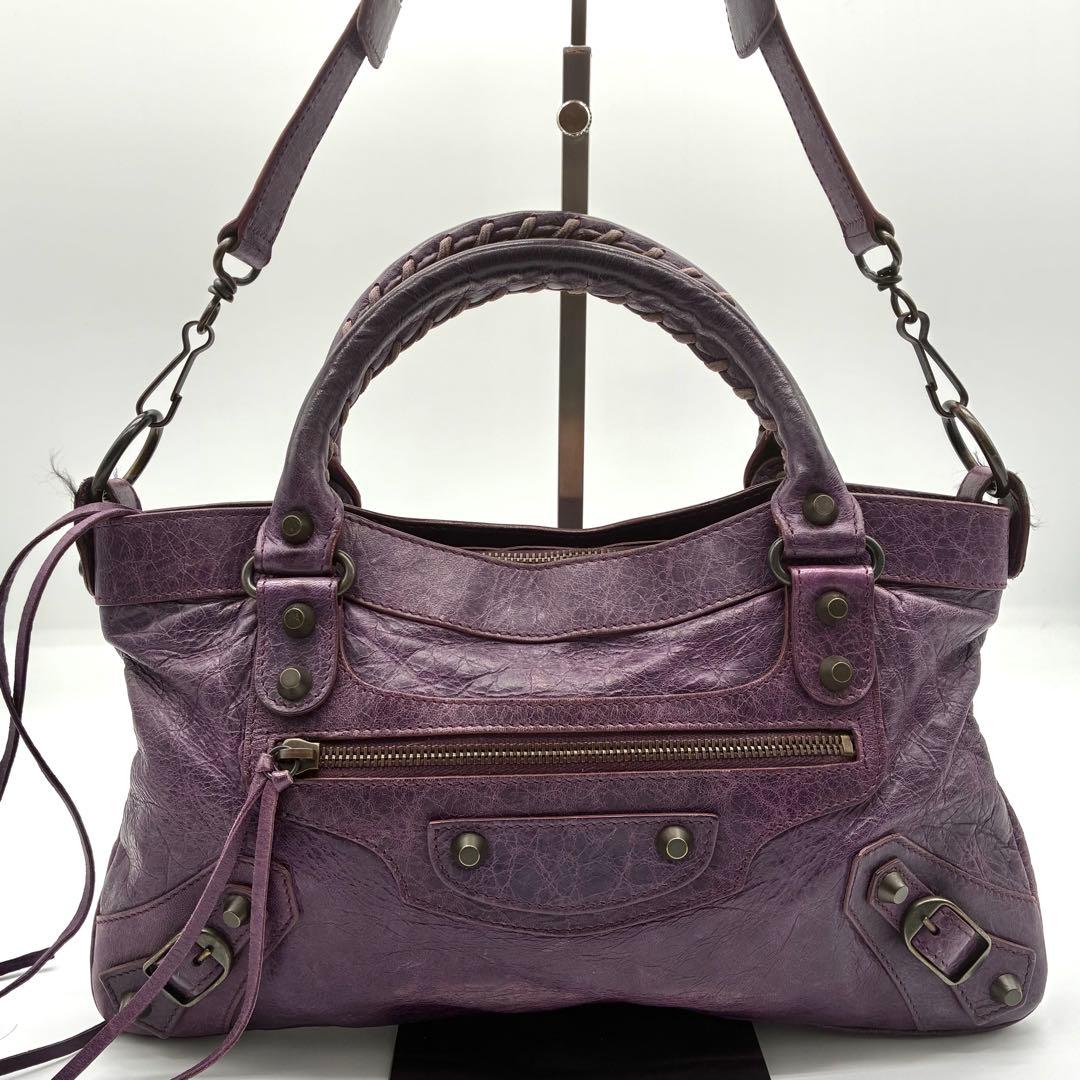希少 BALENCIAGA ザ・ファースト 2way ハンドバッグ パープル