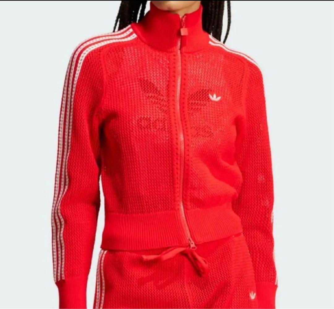 韓国 adidas クロシェ トラックトップ パーカー ジャージ　赤
