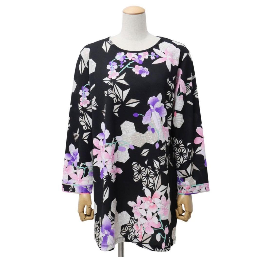 近年 極美品 レオナール 和柄 花柄 長袖カットソー チュニック プルオーバー