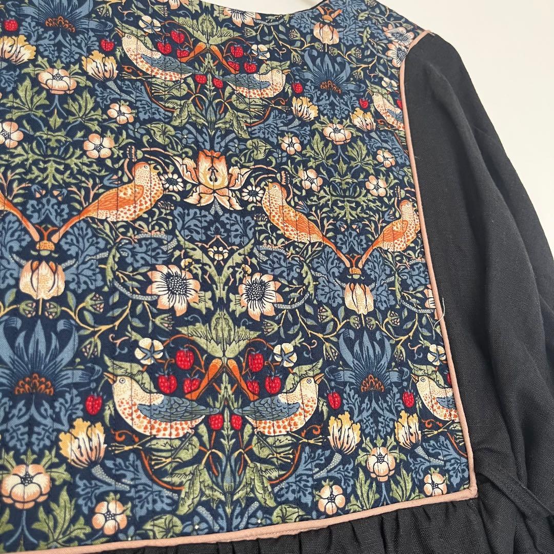 handmade ウィリアムモリスいちご泥棒×リネン ワンピース フリーサイズ