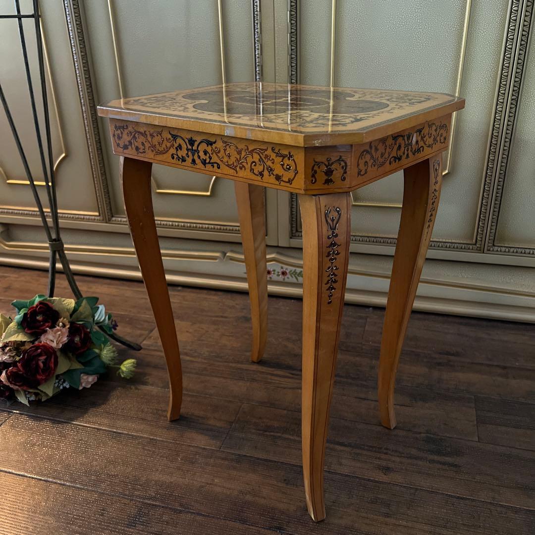 k116r118 イタリア製 象嵌細工サイドテーブル 収納付き クラシカル家具