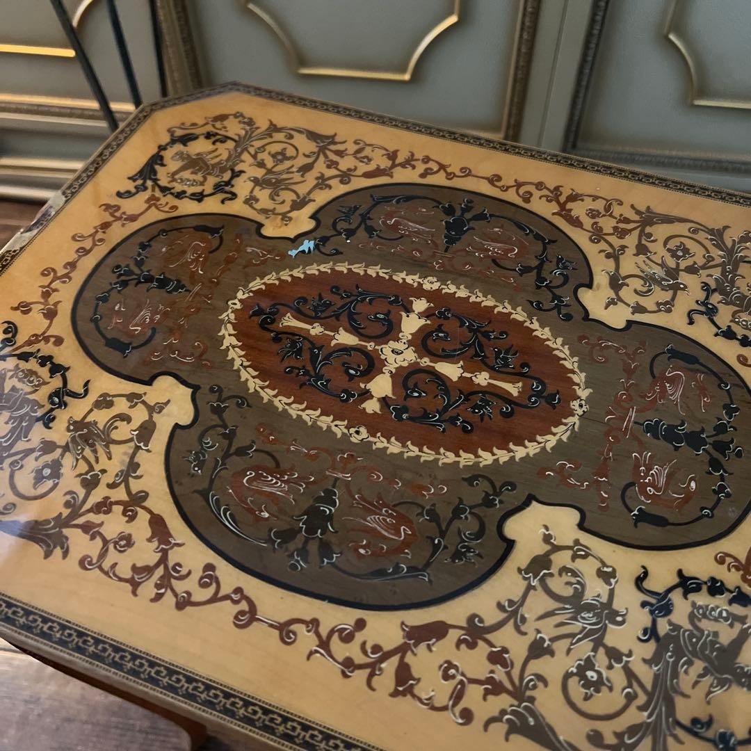 k116r118 イタリア製 象嵌細工サイドテーブル 収納付き クラシカル家具