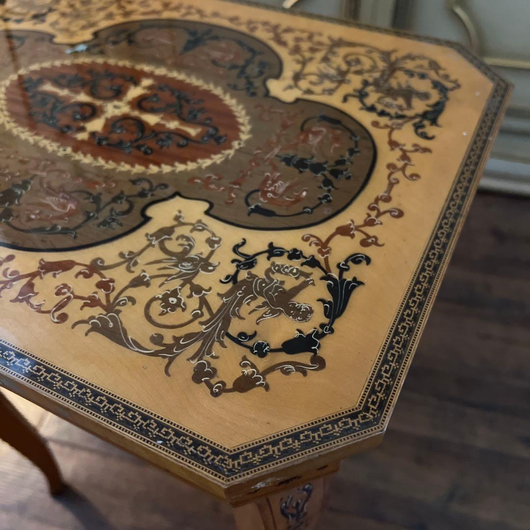 k116r118 イタリア製 象嵌細工サイドテーブル 収納付き クラシカル家具