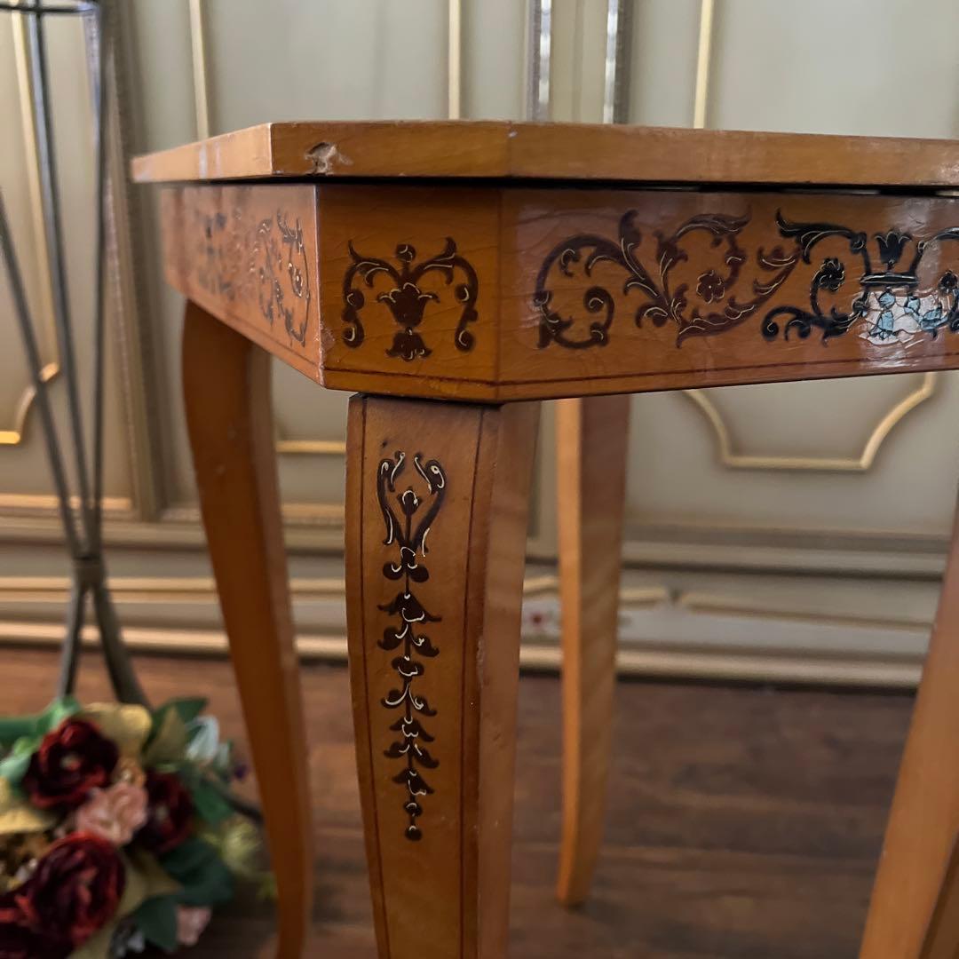 k116r118 イタリア製 象嵌細工サイドテーブル 収納付き クラシカル家具