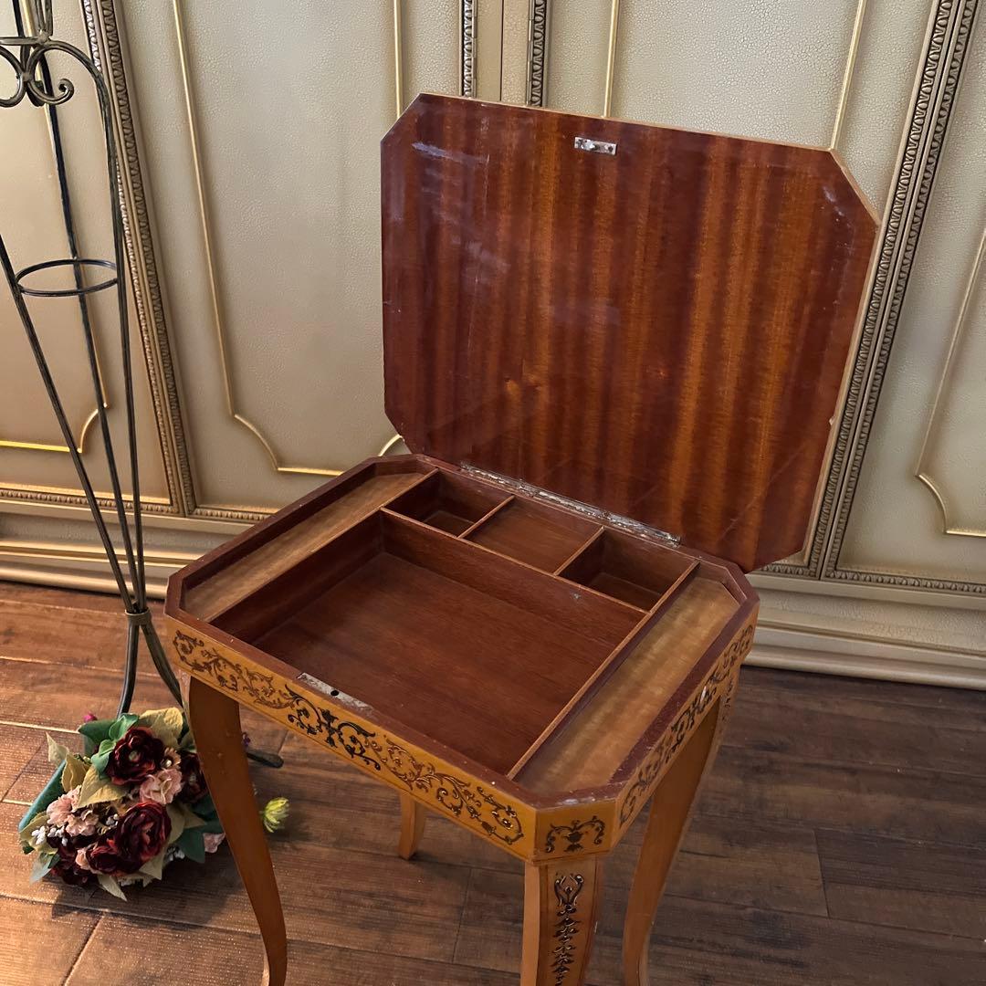 k116r118 イタリア製 象嵌細工サイドテーブル 収納付き クラシカル家具