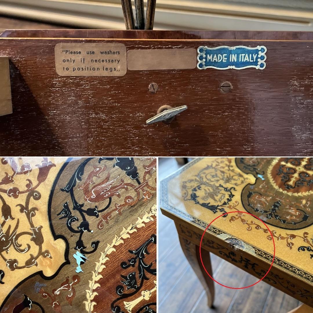 k116r118 イタリア製 象嵌細工サイドテーブル 収納付き クラシカル家具