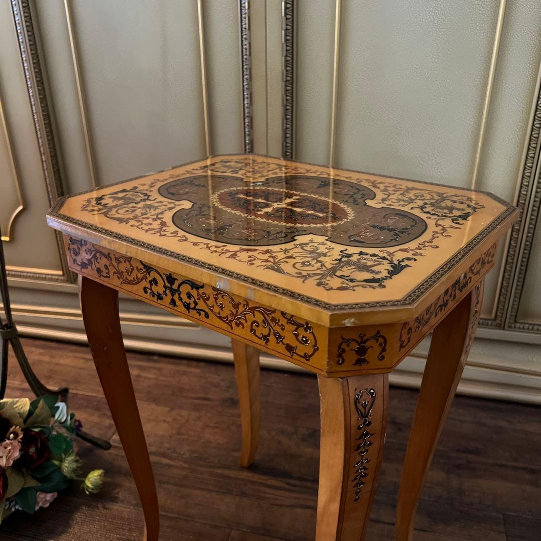 k116r118 イタリア製 象嵌細工サイドテーブル 収納付き クラシカル家具