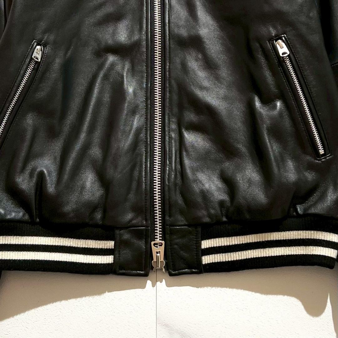 美品　AVIREX　フルレザー　スタジャン　バックロゴ　シープスキン　ブラック