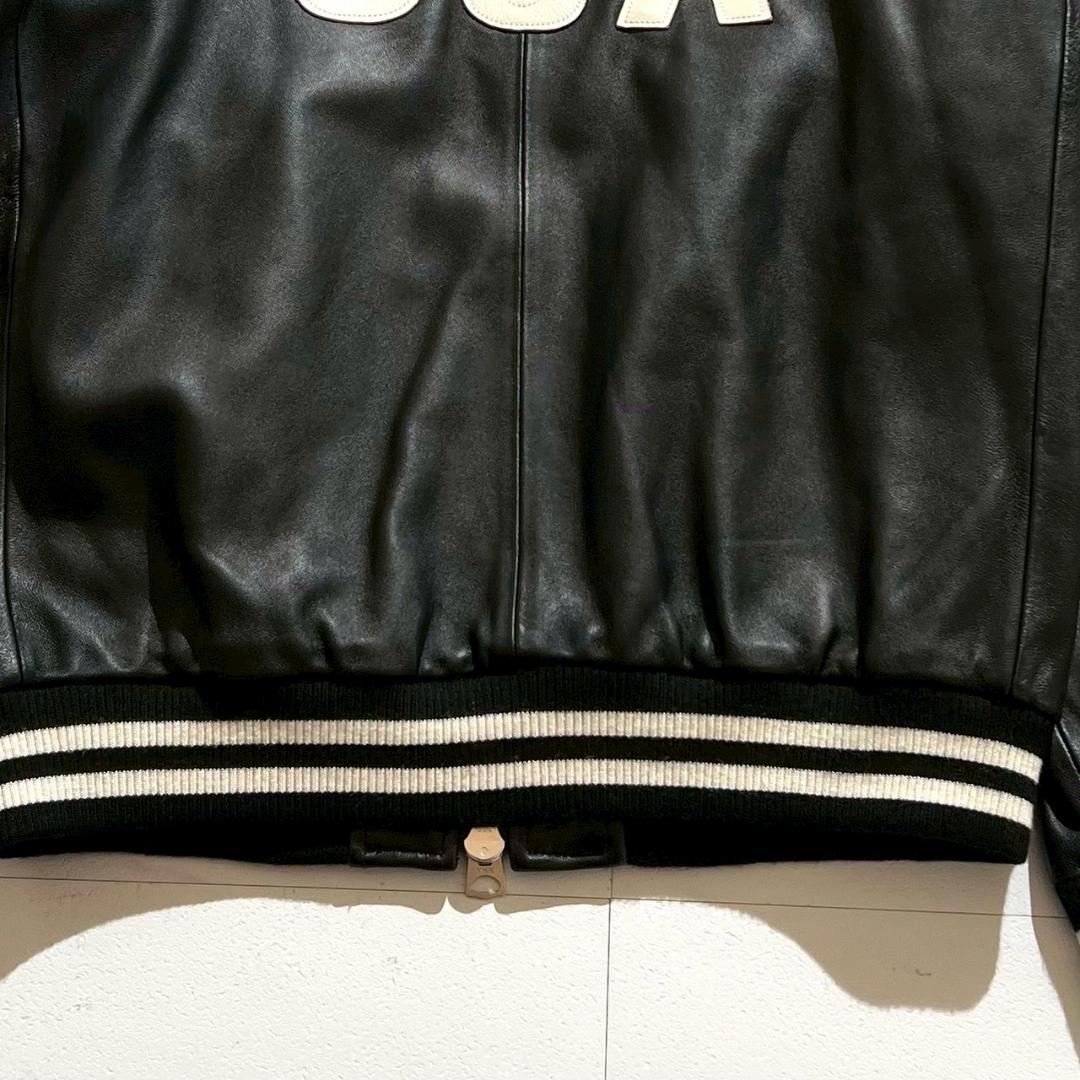 美品　AVIREX　フルレザー　スタジャン　バックロゴ　シープスキン　ブラック