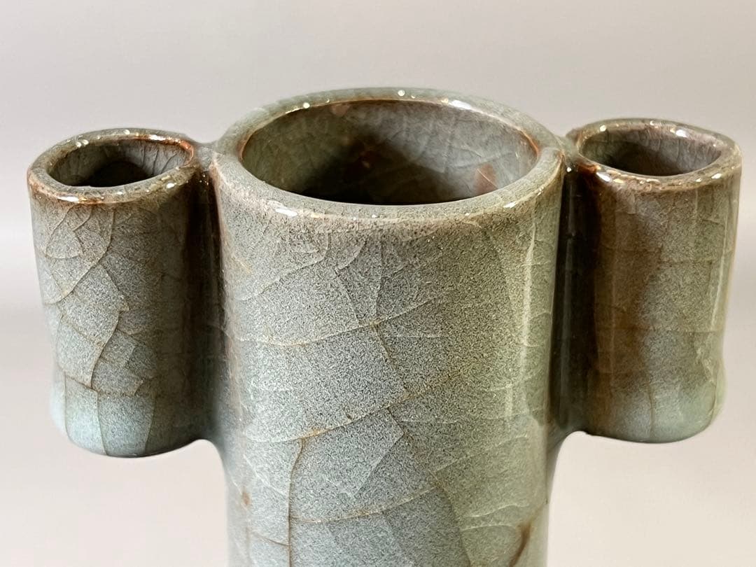 DT647 中国 青磁 管耳 瓶 茶道具伝来