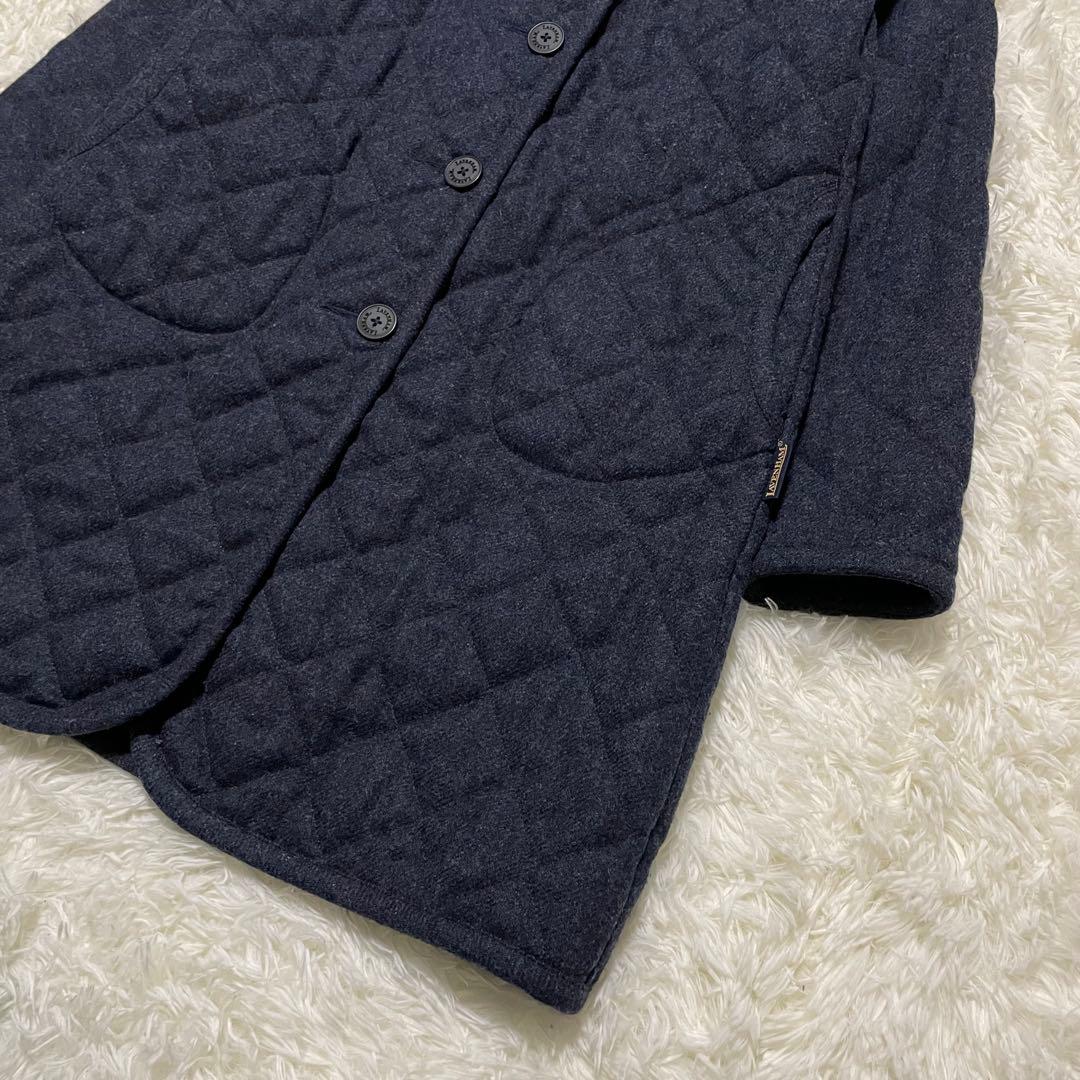 美品　ラベンハム　ブランドン　フーディロングコート　キルティング　ウール　紺色