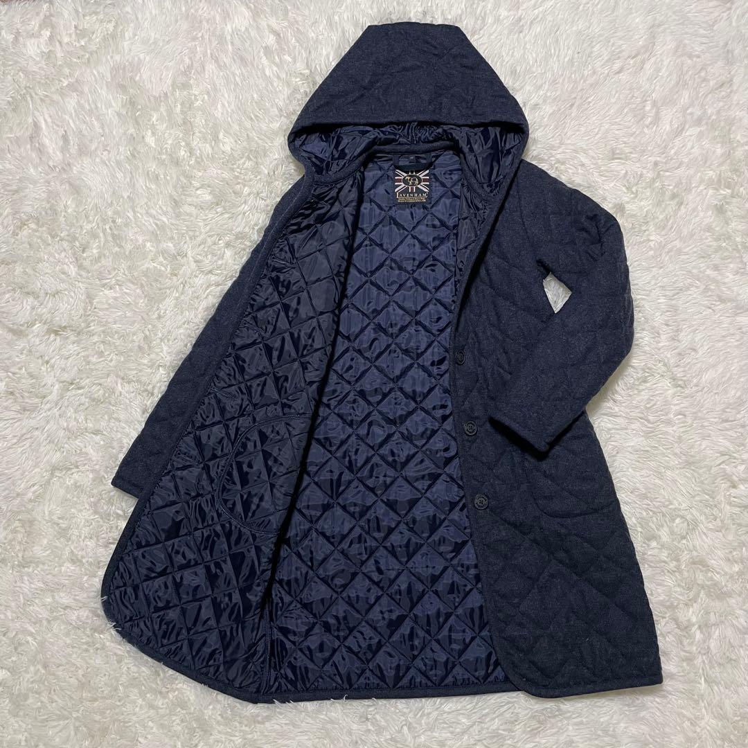 美品　ラベンハム　ブランドン　フーディロングコート　キルティング　ウール　紺色