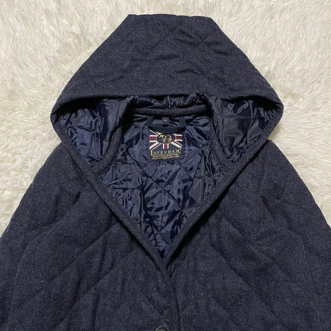 美品　ラベンハム　ブランドン　フーディロングコート　キルティング　ウール　紺色