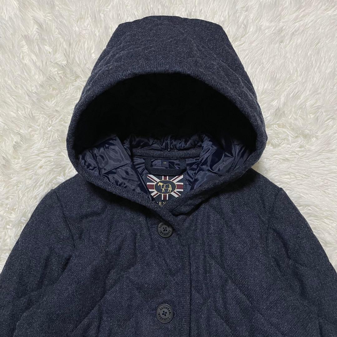 美品　ラベンハム　ブランドン　フーディロングコート　キルティング　ウール　紺色