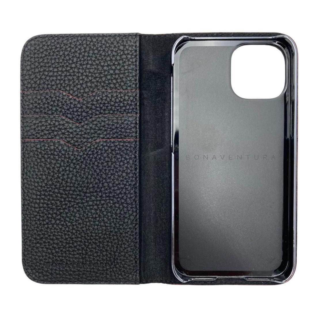 極美品 ボナベンチュラ iPhoneケース 手帳型 レザー　ブラック　箱付き