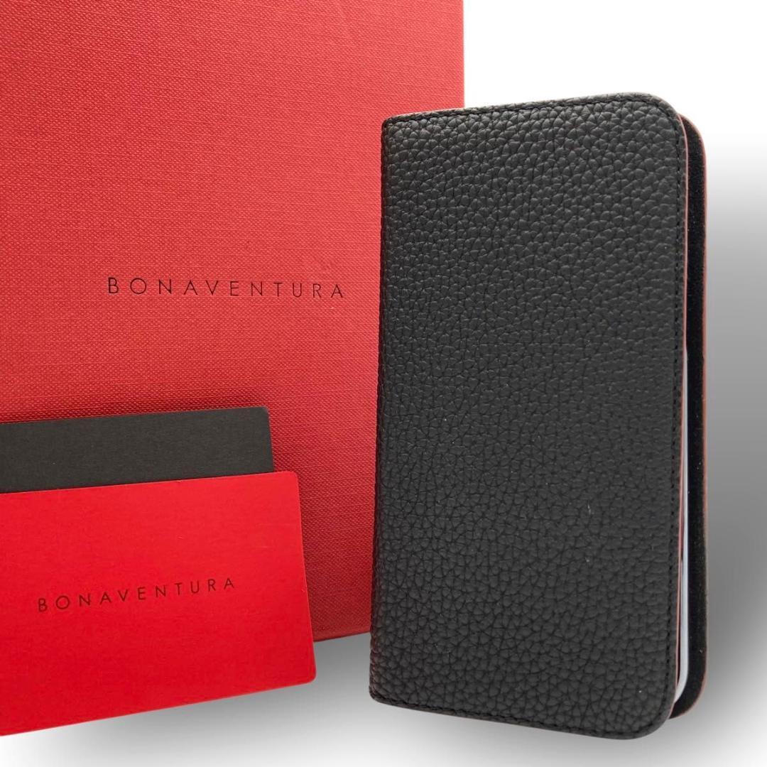 極美品 ボナベンチュラ iPhoneケース 手帳型 レザー　ブラック　箱付き