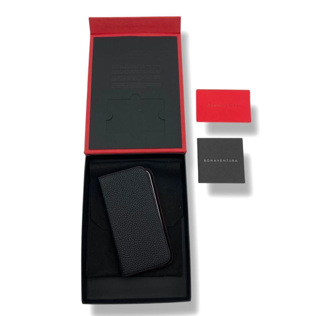 極美品 ボナベンチュラ iPhoneケース 手帳型 レザー　ブラック　箱付き
