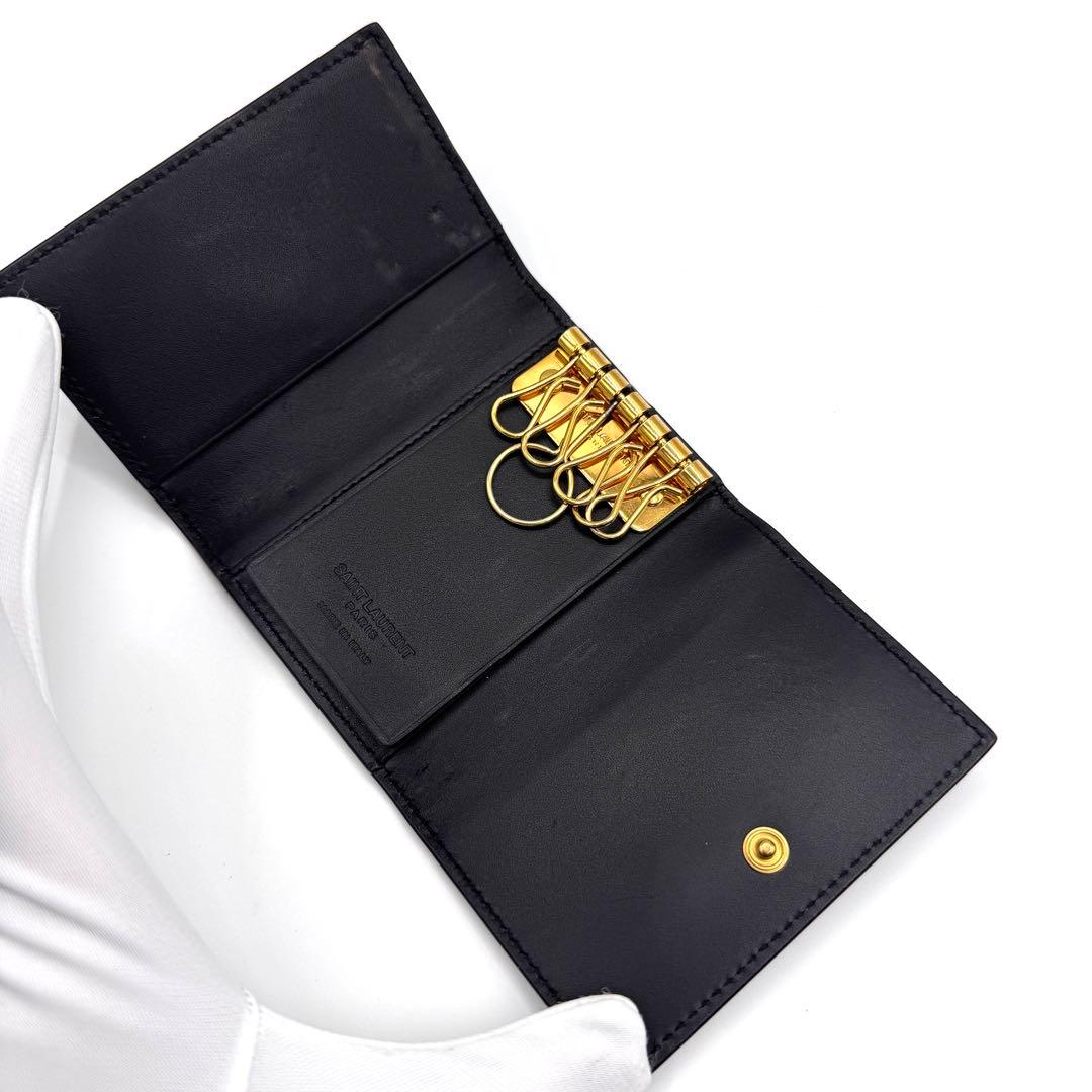 付属品完備　美品✨サンローラン　6連　キーケース　キーリング　YSL　金ロゴ　黒