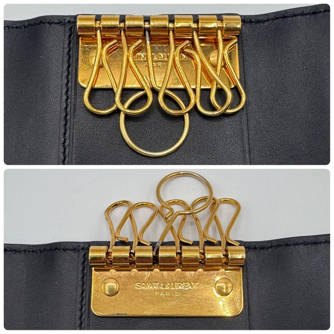 付属品完備　美品✨サンローラン　6連　キーケース　キーリング　YSL　金ロゴ　黒