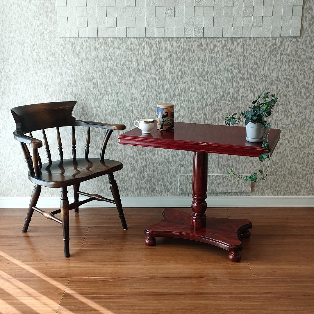 木製　サイドテーブル　コーヒーテーブル　丸脚　スクエア