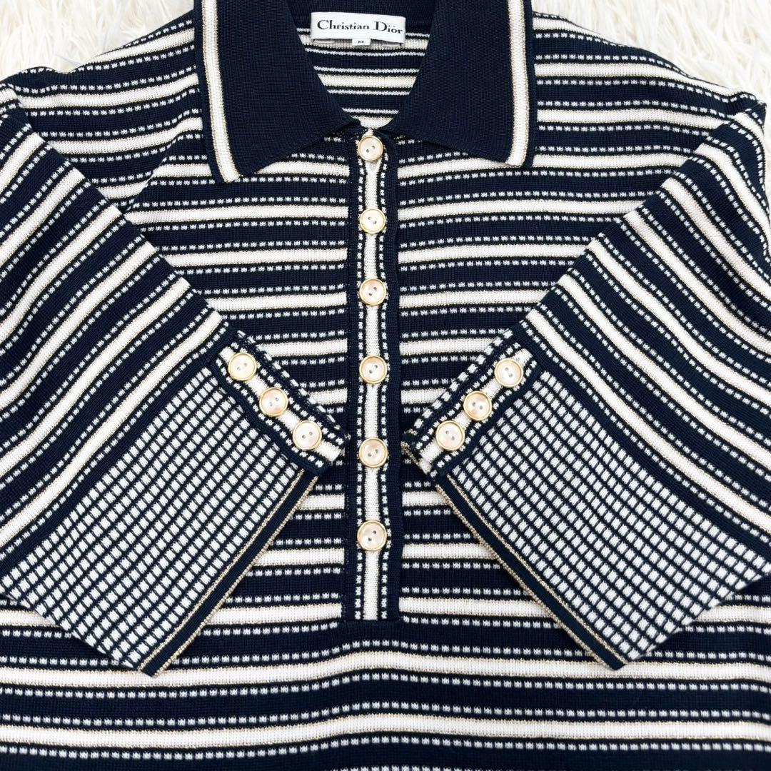 美品クリスチャンディオール ボーダー ラメ サマーニット ポロシャツ y2k M