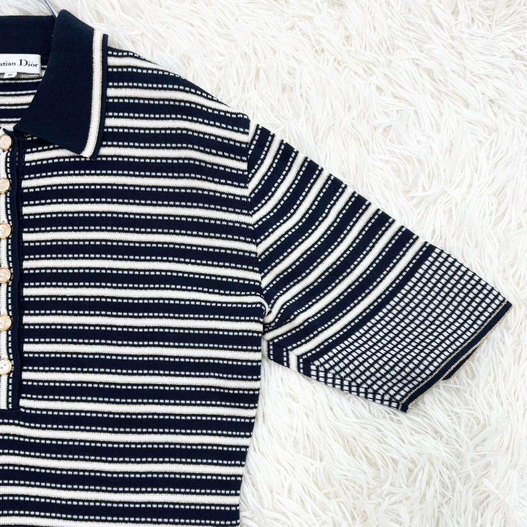 美品クリスチャンディオール ボーダー ラメ サマーニット ポロシャツ y2k M