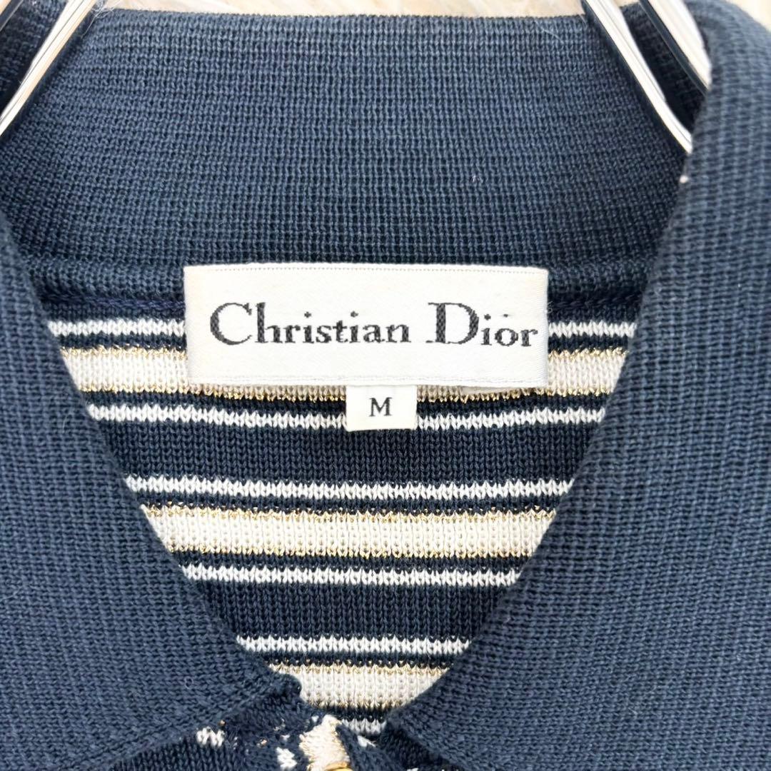 美品クリスチャンディオール ボーダー ラメ サマーニット ポロシャツ y2k M