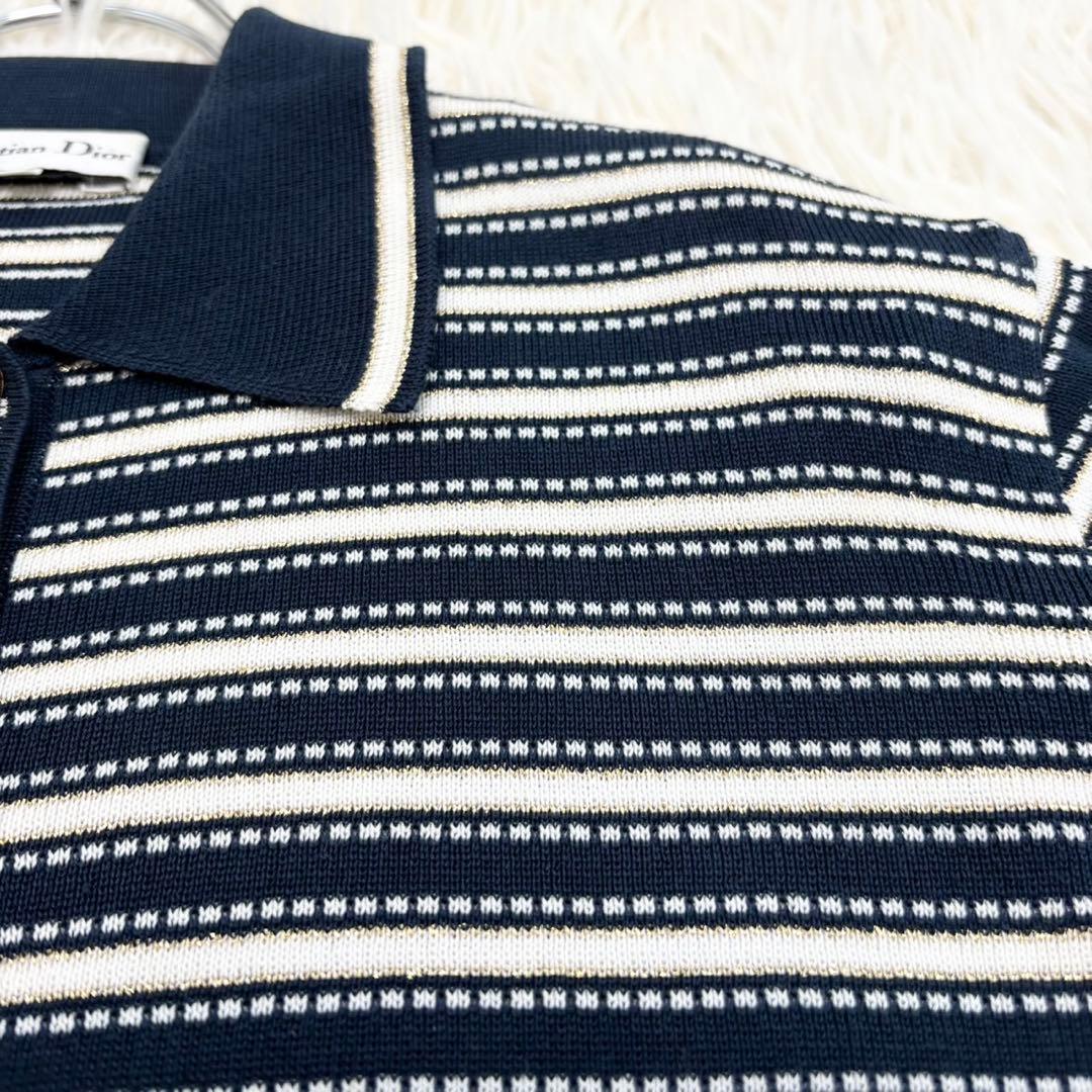 美品クリスチャンディオール ボーダー ラメ サマーニット ポロシャツ y2k M