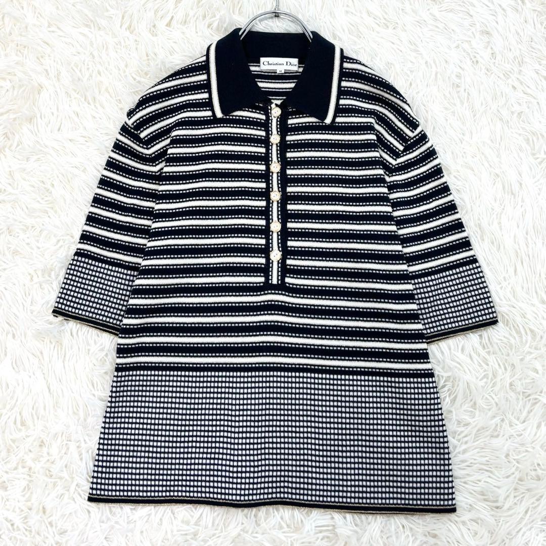 美品クリスチャンディオール ボーダー ラメ サマーニット ポロシャツ y2k M