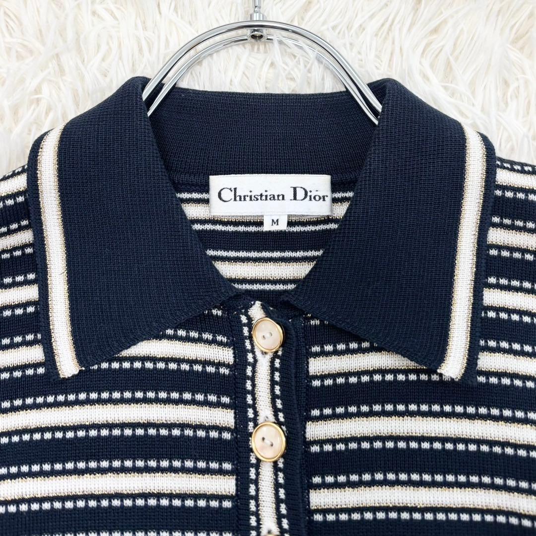 美品クリスチャンディオール ボーダー ラメ サマーニット ポロシャツ y2k M