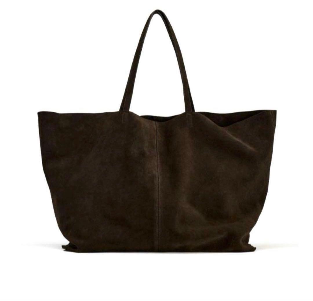 Zara スエードマキシショッパートートバッグ ブラウン