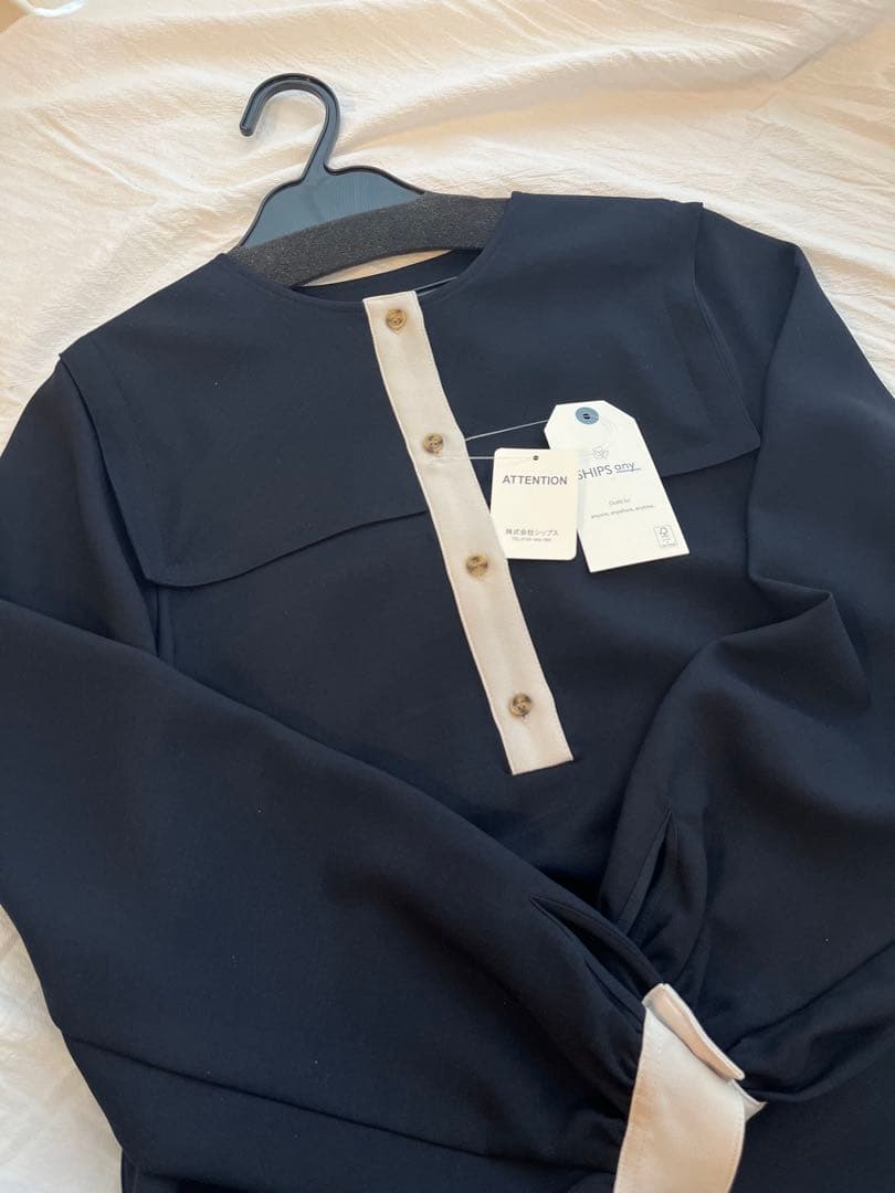 【新品】SHIPS any：ダブルクロスヨークカラーワンピース