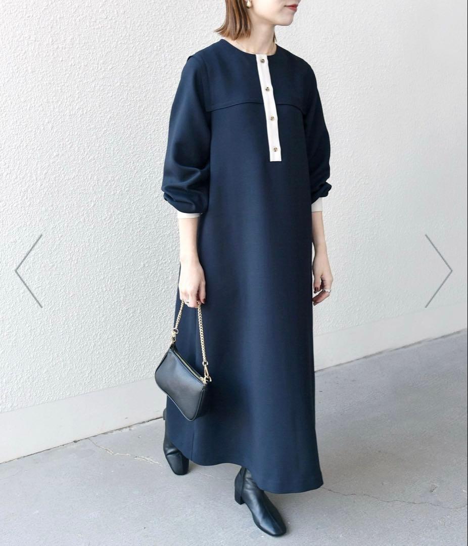 【新品】SHIPS any：ダブルクロスヨークカラーワンピース