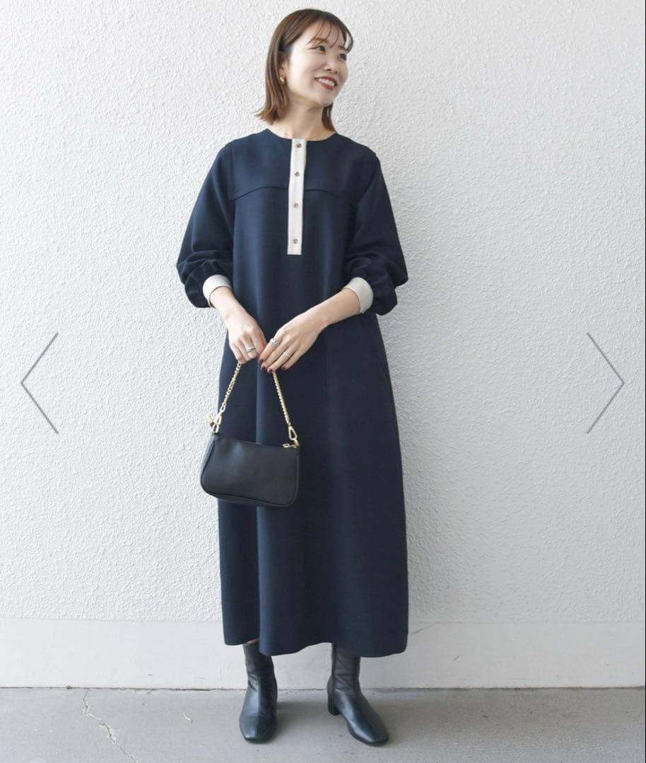 【新品】SHIPS any：ダブルクロスヨークカラーワンピース