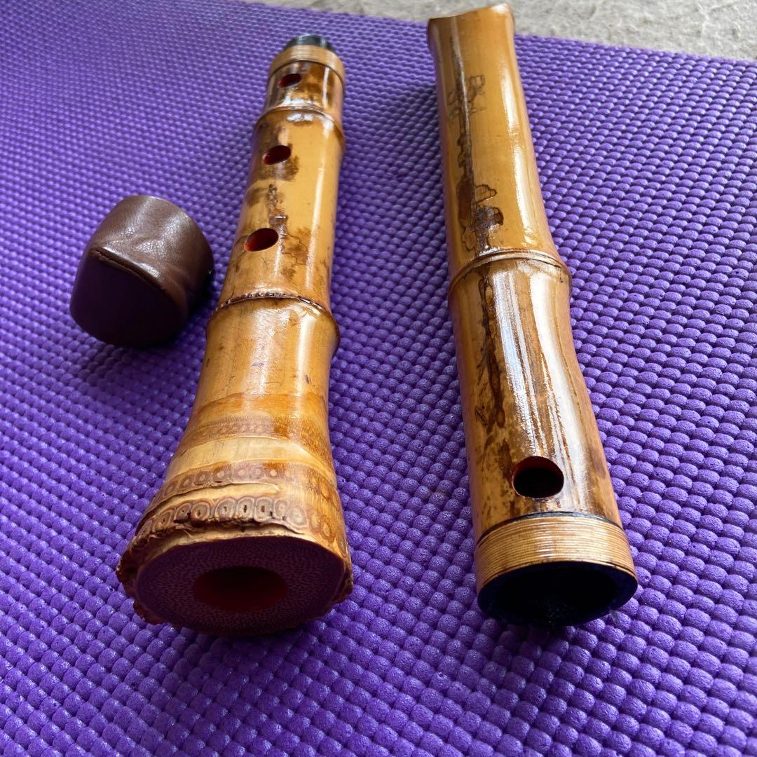 38 値下げ　尺八　一尺六寸管　銘　○軒？　二印　梅軒だと教えて頂きました