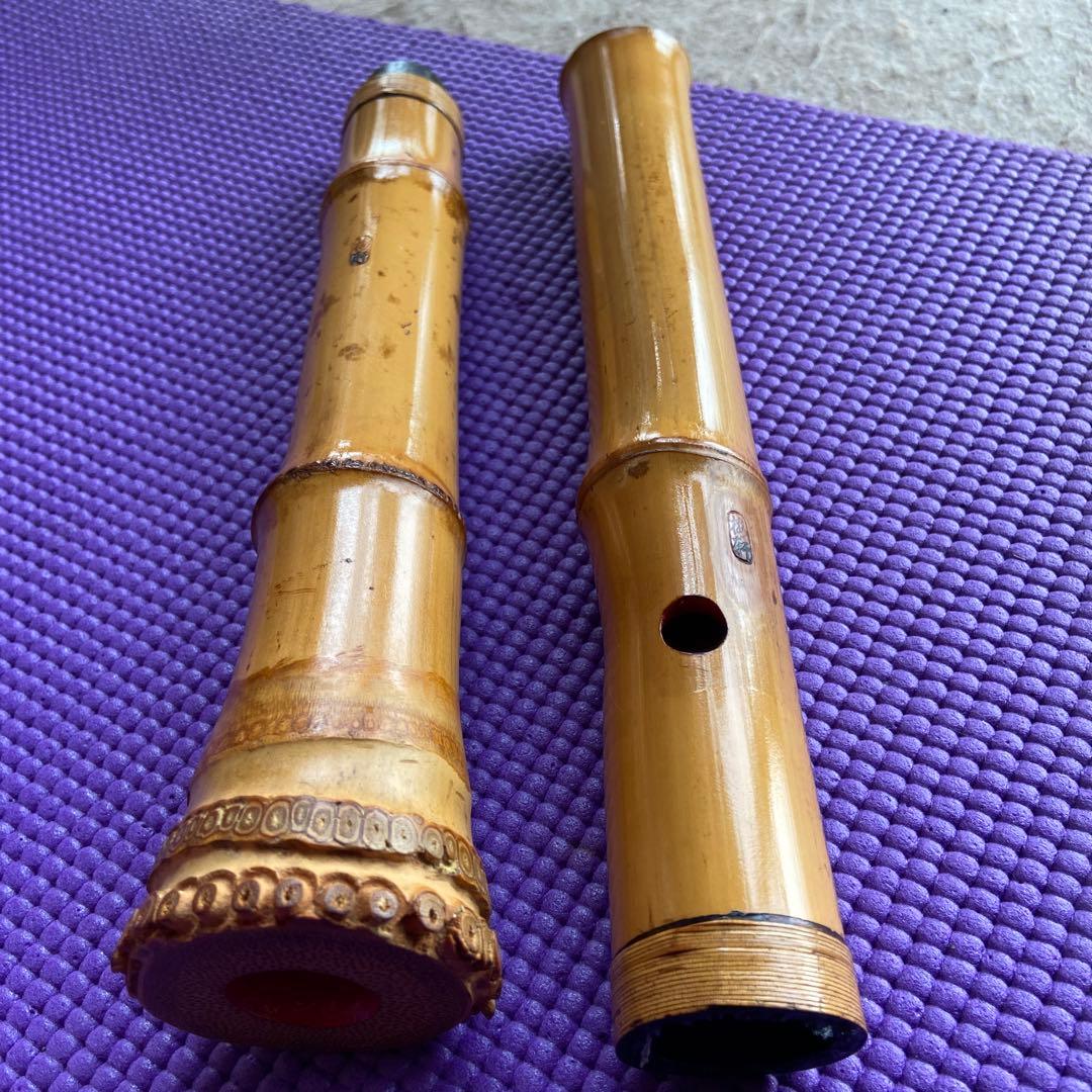 38 値下げ　尺八　一尺六寸管　銘　○軒？　二印　梅軒だと教えて頂きました