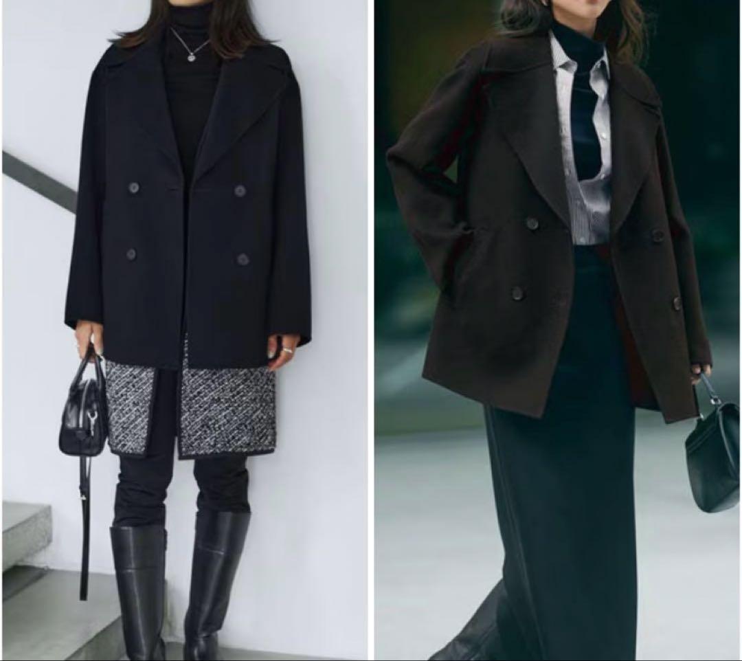 ICB アイシービー　ウールリバー Pコート カシミヤ紺 リバーコート