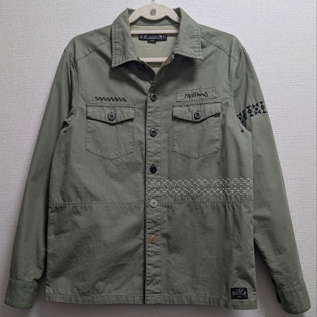 【希少】BAL バル 刺繍 ミリタリーシャツ リップストップ カモフラ 切替 L