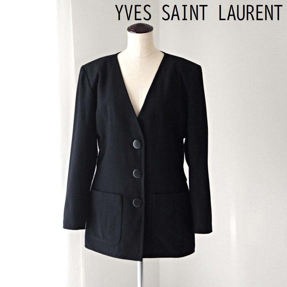 希少 YSL イヴサンローラン リブゴーシュ フランス製 ノーカラージャケット
