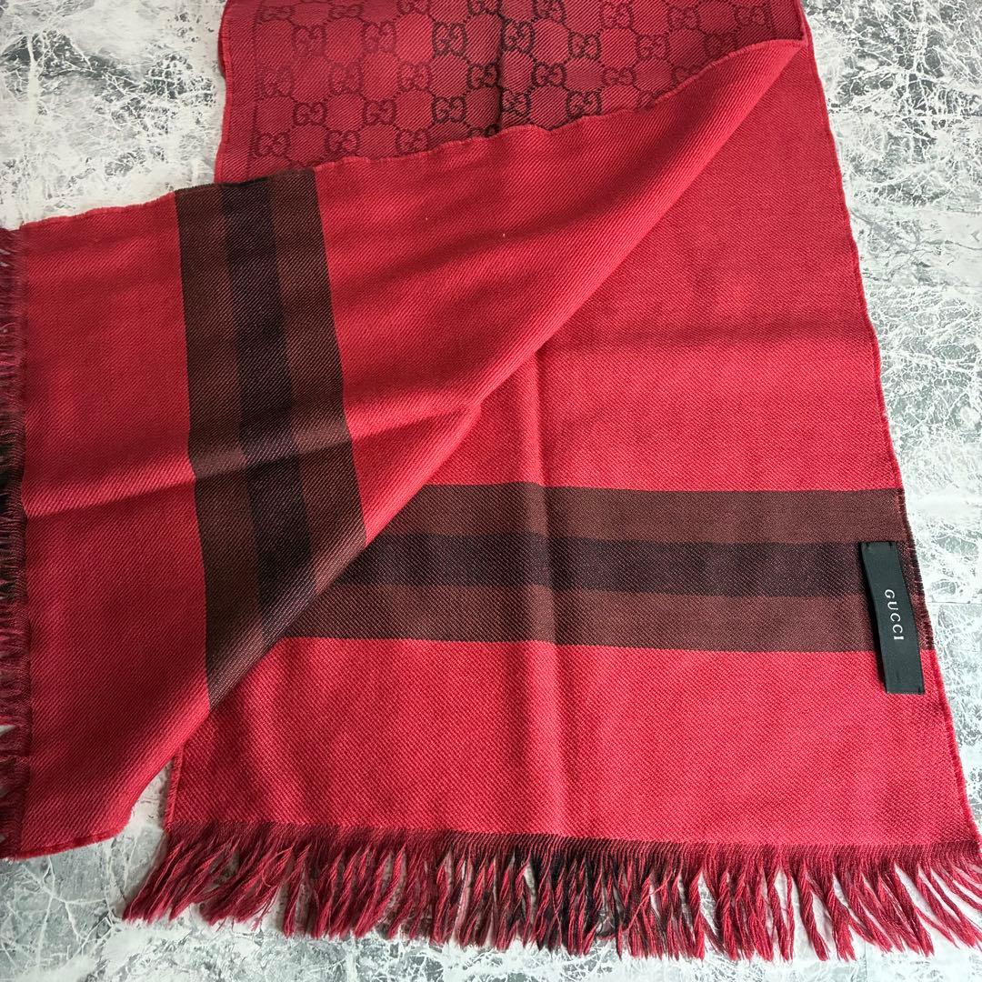 ✨GUCCI✨　グッチ　マフラー　レッド　ブラック　赤　黒　男女兼用