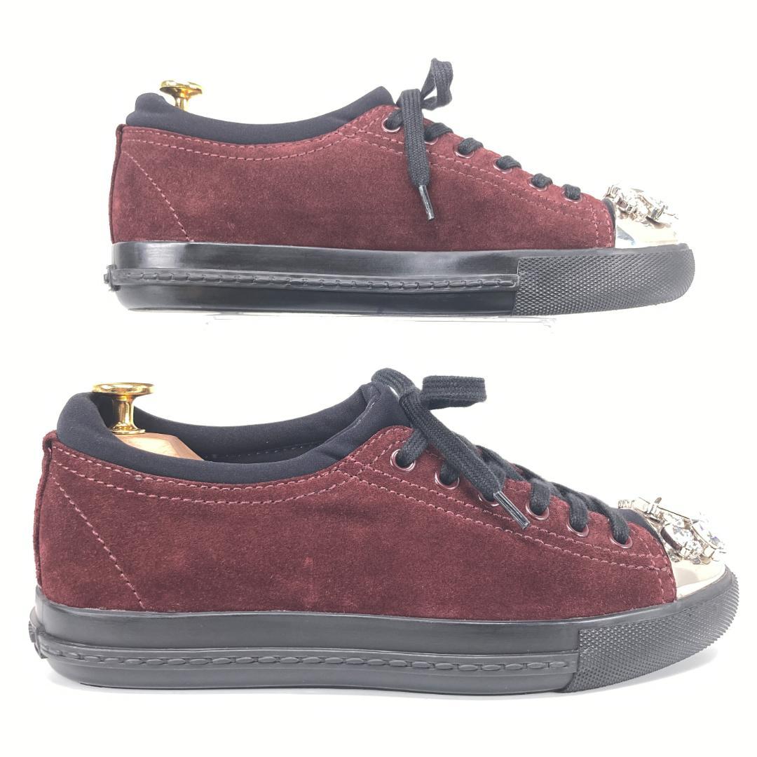 MIU MIU　ミュウミュウ　ラインストーンビジュースニーカー 　スエード　37