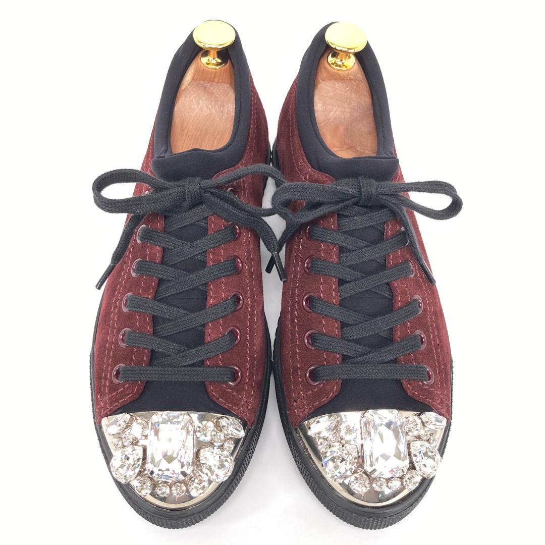 MIU MIU　ミュウミュウ　ラインストーンビジュースニーカー 　スエード　37
