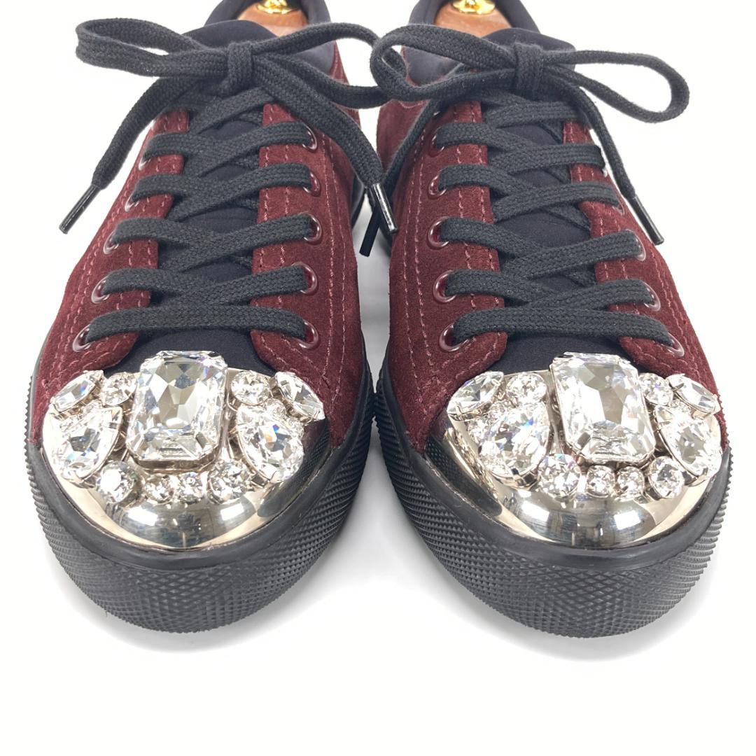 MIU MIU　ミュウミュウ　ラインストーンビジュースニーカー 　スエード　37